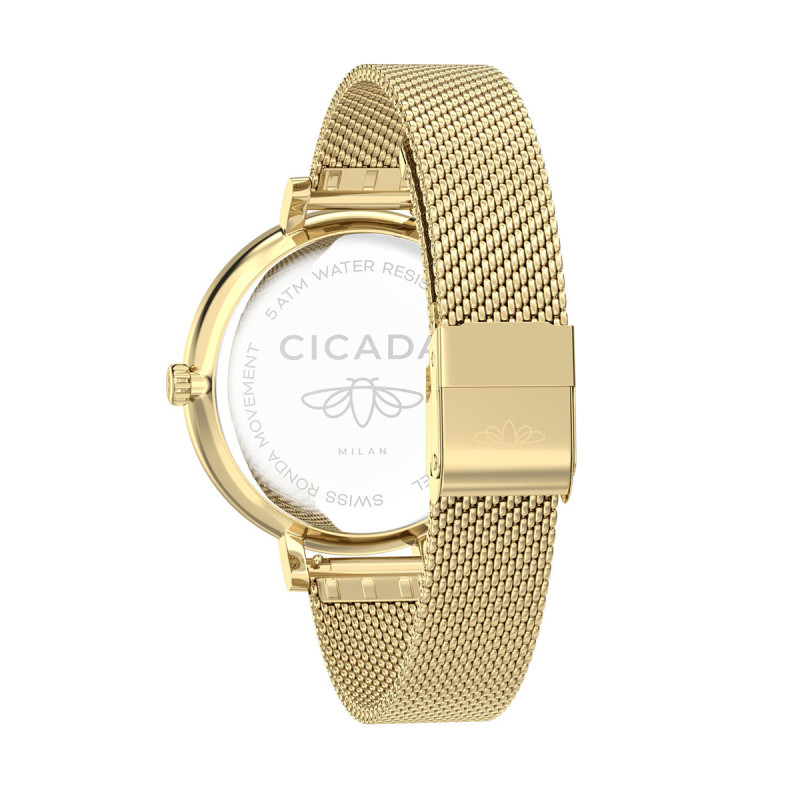 Cicada Milano złoty damski zegarek z białą tarczą mesh G36G06.W2