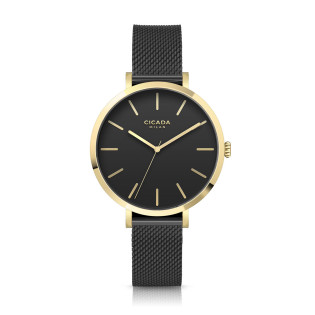 Cicada Milano złoty zegarek z czarną tarczą na pasku mesh G38B06.BG