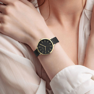 Cicada Milano złoty zegarek z czarną tarczą na pasku mesh G38B06.BG