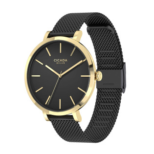 Cicada Milano złoty zegarek z czarną tarczą na pasku mesh G38B06.BG