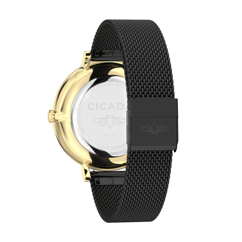 Cicada Milano złoty zegarek z czarną tarczą na pasku mesh G38B06.BG