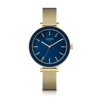 Cicada Milano złoty damski zegarek, granatowa tarcza, mesh G36G06.N2