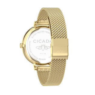 Cicada Milano złoty damski zegarek, granatowa tarcza, mesh G36G06.N2