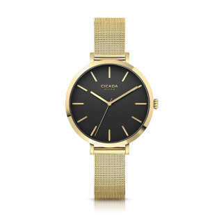 Cicada Milano – damski zegarek złoty, czarna tarcza, mesh