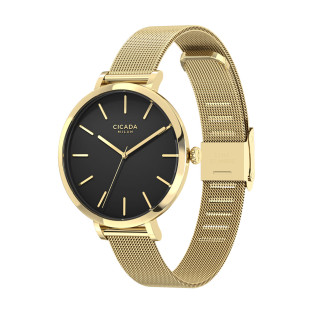 Cicada Milano – damski zegarek złoty, czarna tarcza, mesh