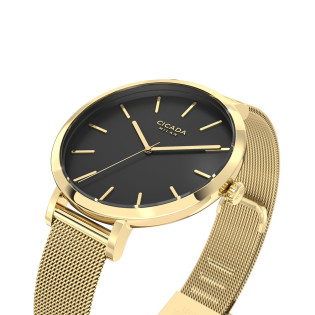 Cicada Milano – damski zegarek złoty, czarna tarcza, mesh