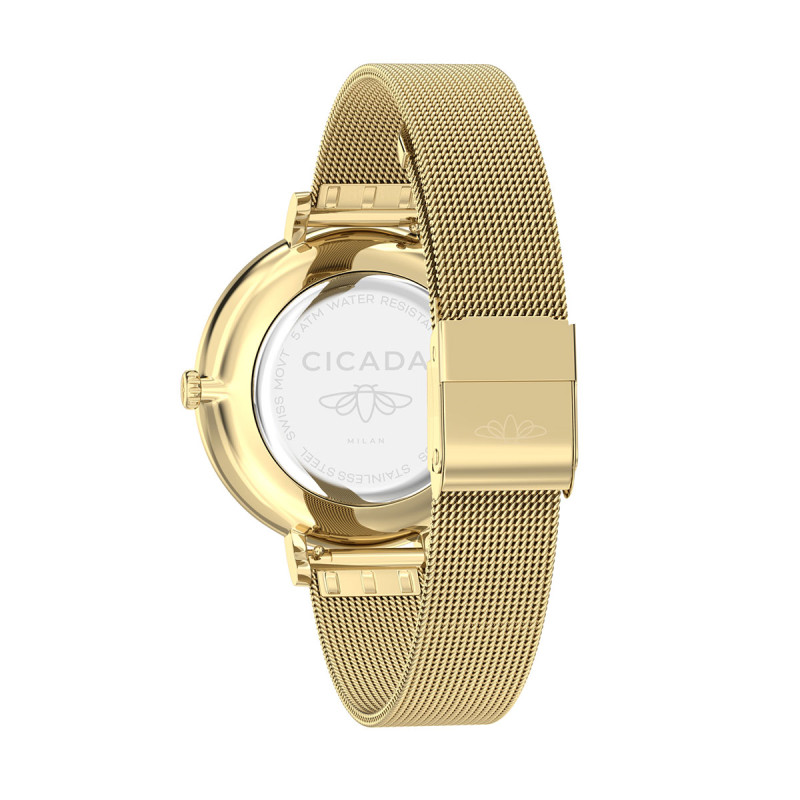 Cicada Milano – damski zegarek złoty, czarna tarcza, mesh