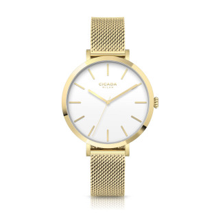 Cicada Milano złoty zegarek damski z białą tarczą mesh G38G06.WG