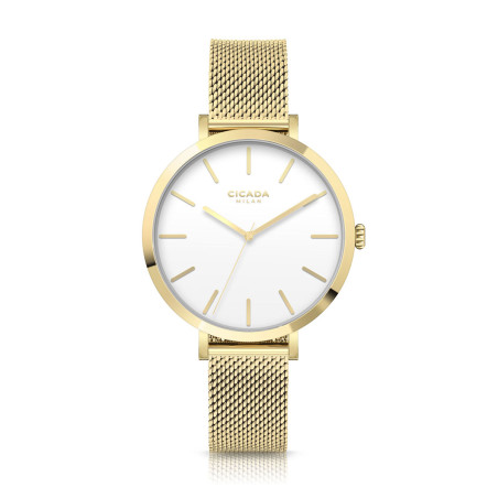 Cicada Milano złoty zegarek damski z białą tarczą mesh G38G06.WG