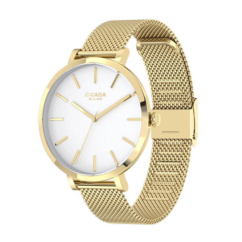 Cicada Milano złoty zegarek damski z białą tarczą mesh G38G06.WG