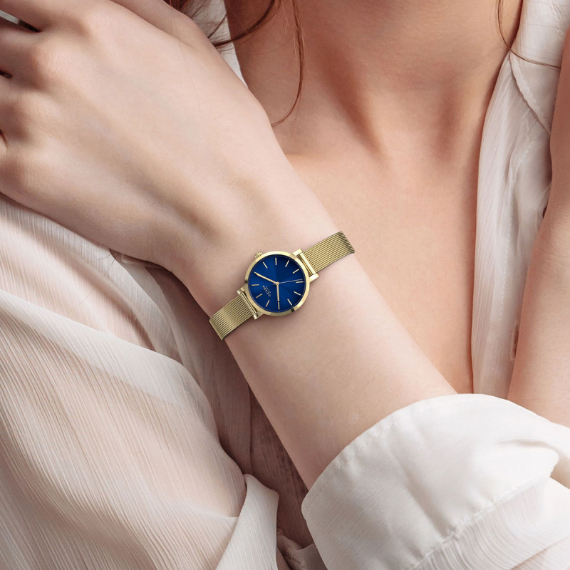 Cicada Milano złoty zegarek damski, granatowa tarcza mesh G26G04.NG