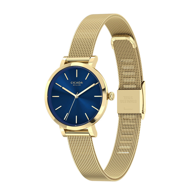 Cicada Milano złoty zegarek damski, granatowa tarcza mesh G26G04.NG