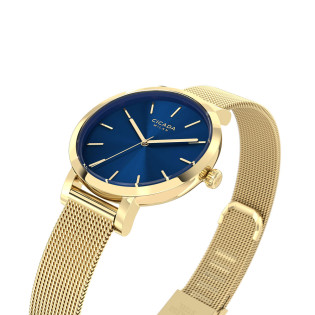 Cicada Milano złoty zegarek damski, granatowa tarcza mesh G26G04.NG