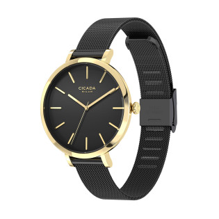 Cicada Milano złoty damski zegarek z czarną tarczą mesh G34B04.BG