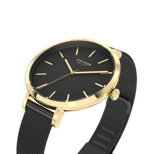 Cicada Milano złoty damski zegarek z czarną tarczą mesh G34B04.BG