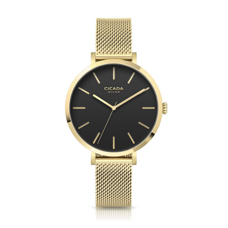 Cicada Milano złoty zegarek damski, czarna tarcza G38G06.BG