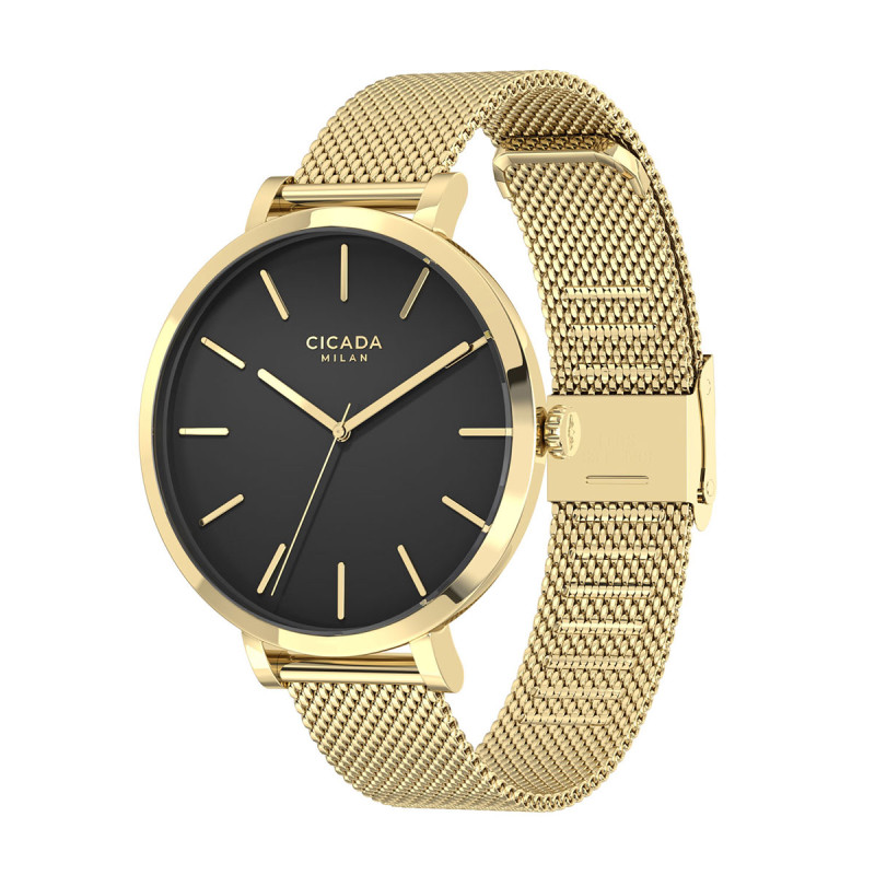 Cicada Milano złoty zegarek damski, czarna tarcza G38G06.BG