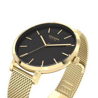 Cicada Milano złoty zegarek damski, czarna tarcza G38G06.BG