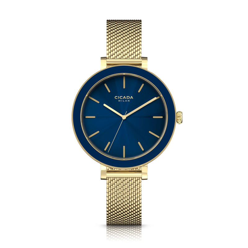 Cicada Milano złoty zegarek damski z granatową tarczą mesh G36G06.NG