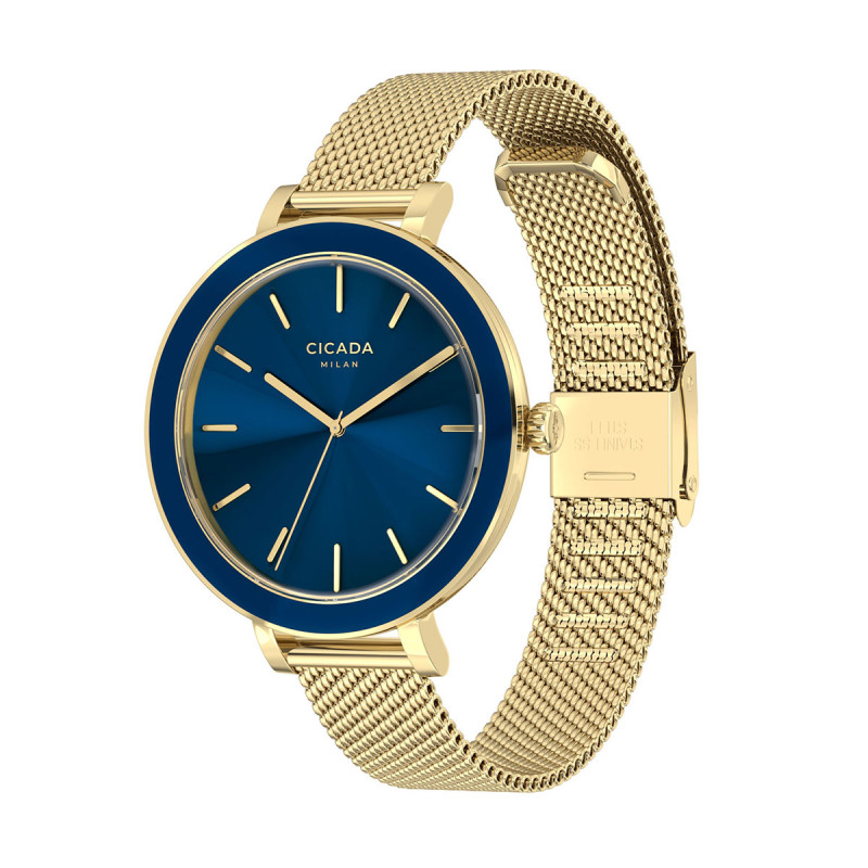 Cicada Milano złoty zegarek damski z granatową tarczą mesh G36G06.NG