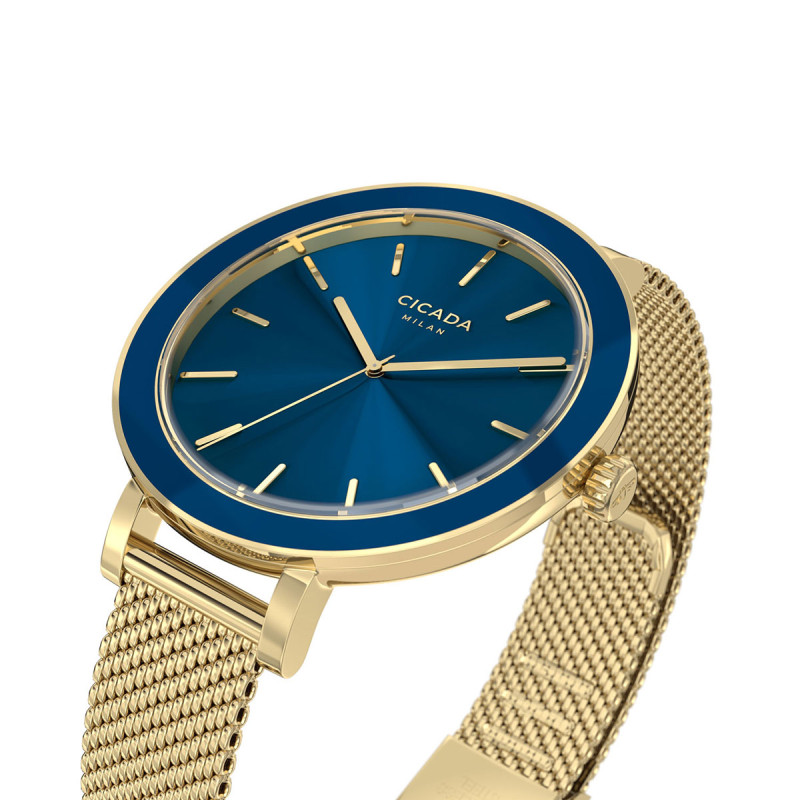 Cicada Milano złoty zegarek damski z granatową tarczą mesh G36G06.NG