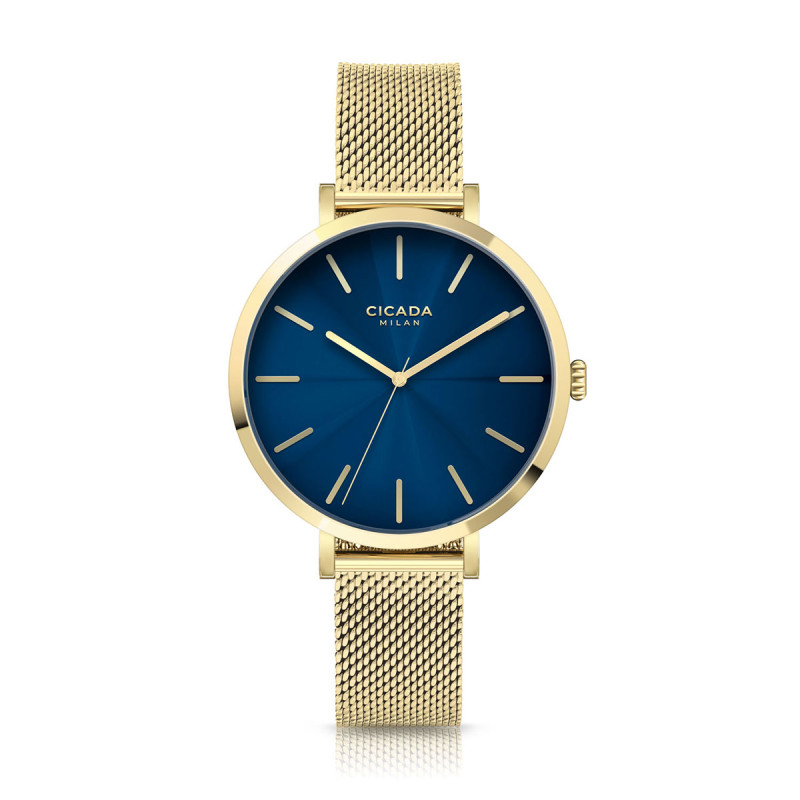 Cicada Milano złoty damski zegarek z granatową tarczą mesh G38G06.NG