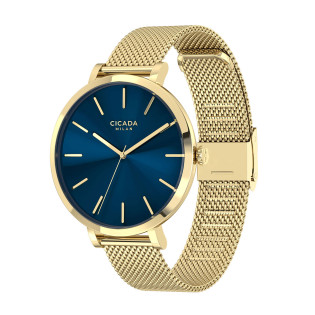 Cicada Milano złoty damski zegarek z granatową tarczą mesh G38G06.NG