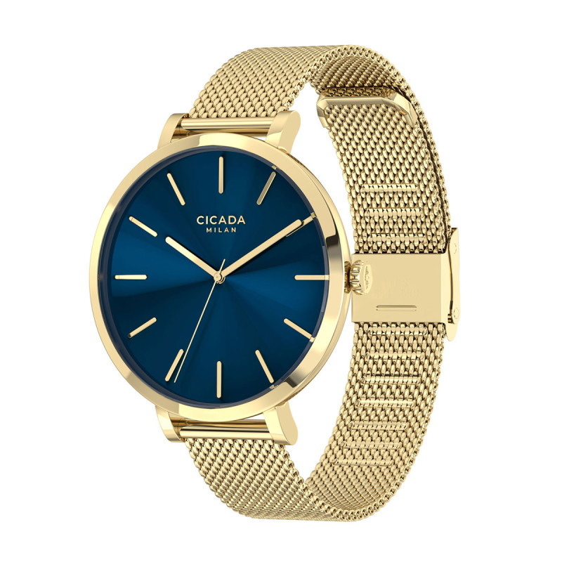 Cicada Milano złoty damski zegarek z granatową tarczą mesh G38G06.NG