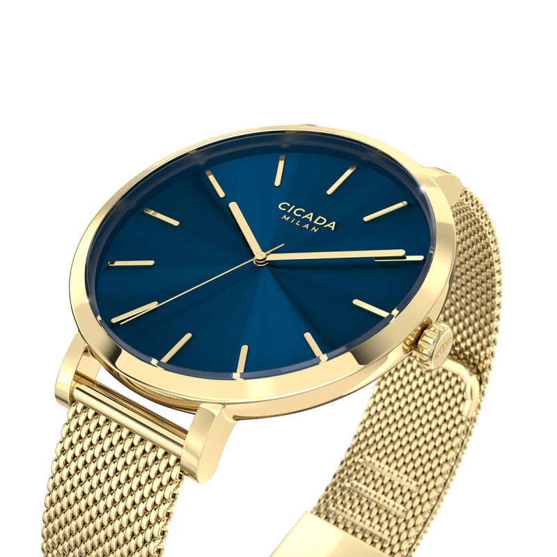 Cicada Milano złoty damski zegarek z granatową tarczą mesh G38G06.NG