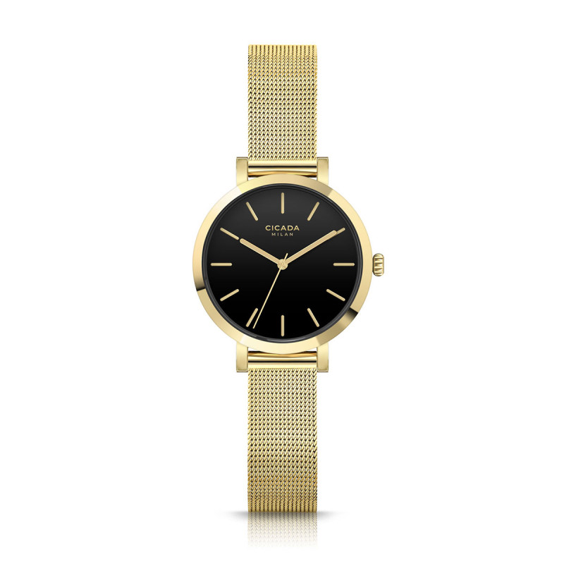 Cicada Milano złoty zegarek damski, czarna tarcza mesh G26G04.BG