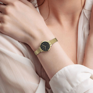 Cicada Milano złoty zegarek damski, czarna tarcza mesh G26G04.BG