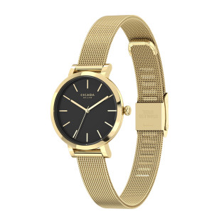 Cicada Milano złoty zegarek damski, czarna tarcza mesh G26G04.BG