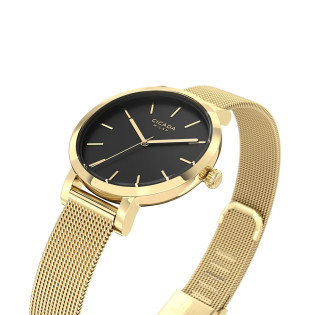Cicada Milano złoty zegarek damski, czarna tarcza mesh G26G04.BG