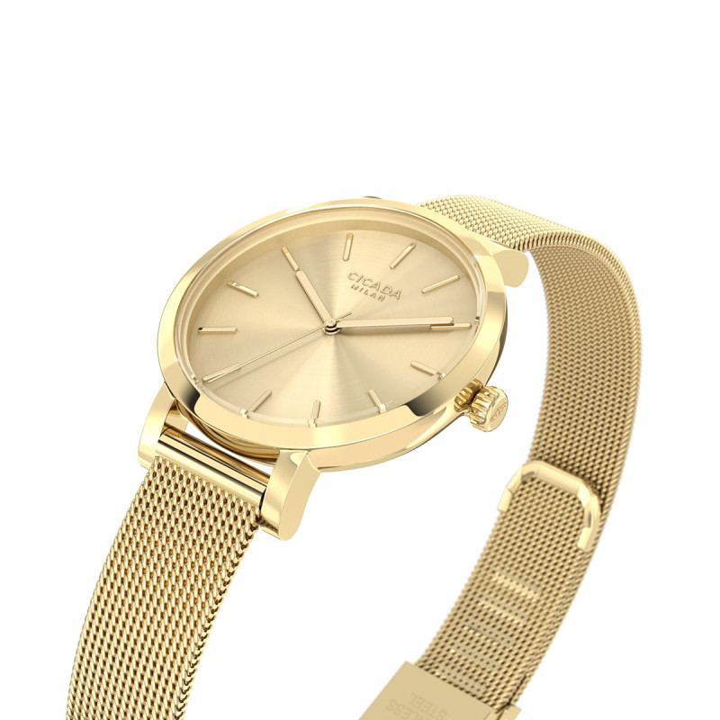 Cicada Milano złoty damski zegarek szampański mesh G26G04.GG