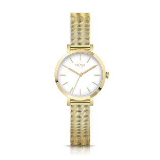 Cicada Milano złoty zegarek damski z białą tarczą mesh G26G04.WG
