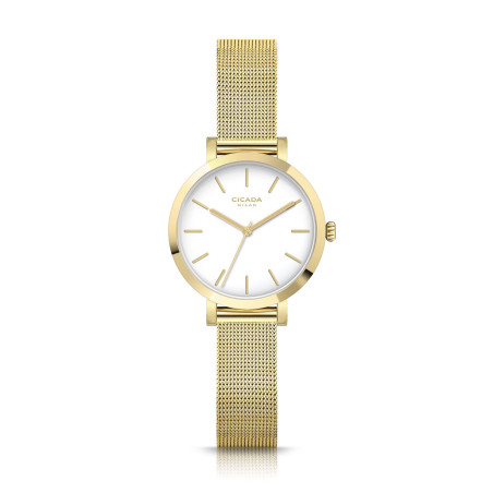 Cicada Milano złoty zegarek damski z białą tarczą mesh G26G04.WG
