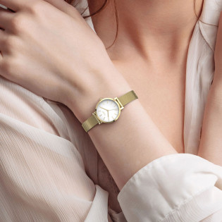 Cicada Milano złoty zegarek damski z białą tarczą mesh G26G04.WG