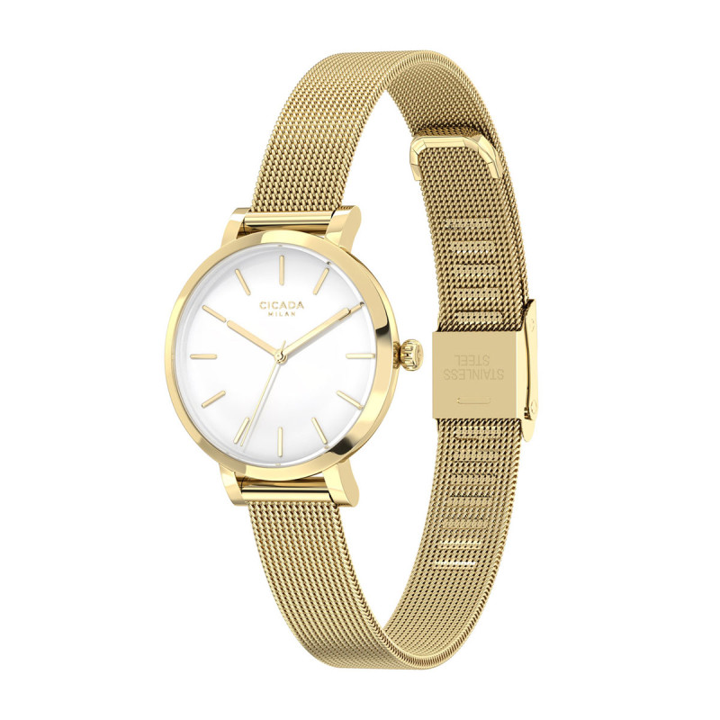 Cicada Milano złoty zegarek damski z białą tarczą mesh G26G04.WG