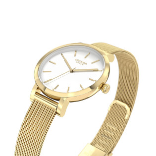 Cicada Milano złoty zegarek damski z białą tarczą mesh G26G04.WG