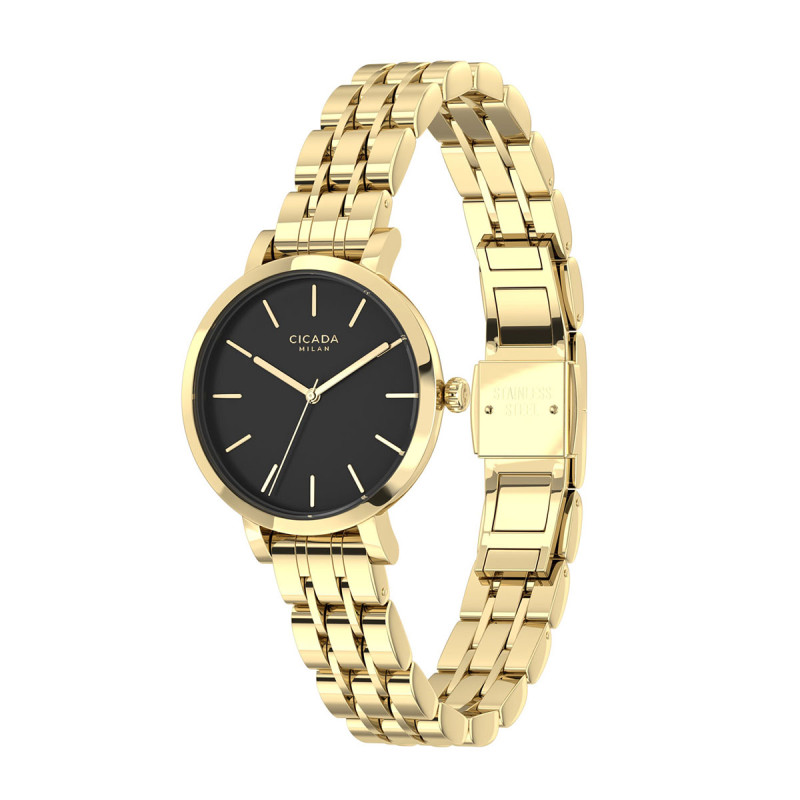 Cicada Milano złoty damski zegarek z czarną tarczą G26G1B.BG