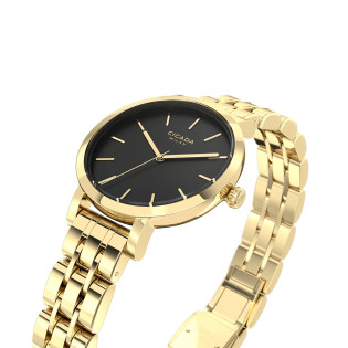 Cicada Milano złoty damski zegarek z czarną tarczą G26G1B.BG