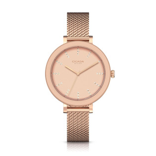 Cicada Milano damski zegarek rose gold z kryształkami mesh L36L06.L2