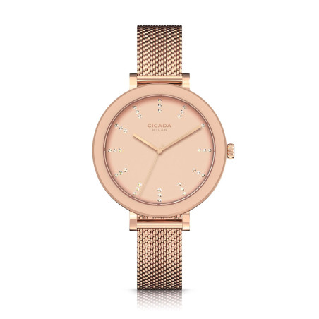 Cicada Milano damski zegarek rose gold z kryształkami mesh L36L06.L2
