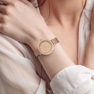 Cicada Milano damski zegarek rose gold z kryształkami mesh L36L06.L2