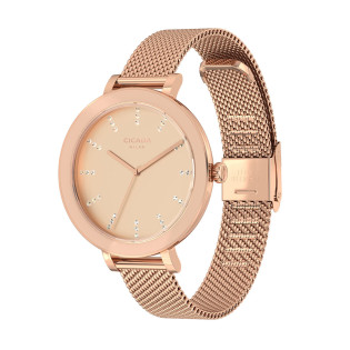 Cicada Milano damski zegarek rose gold z kryształkami mesh L36L06.L2