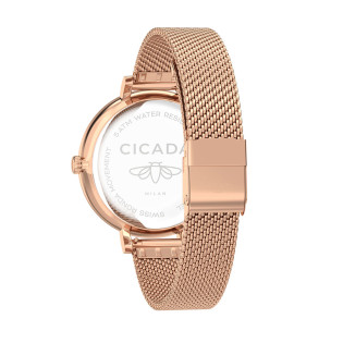 Cicada Milano damski zegarek rose gold z kryształkami mesh L36L06.L2
