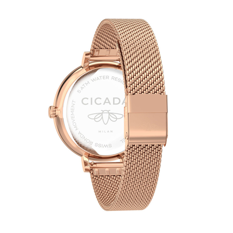 Cicada Milano damski zegarek rose gold z kryształkami mesh L36L06.L2