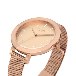 Cicada Milano damski zegarek rose gold z kryształkami mesh L36L06.L2