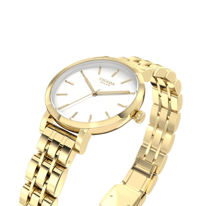 Cicada Milano złoty damski zegarek z białą tarczą G26G1B.WG