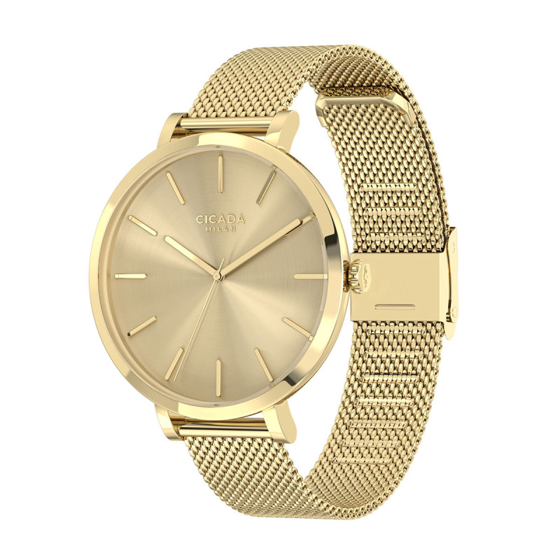 Cicada Milano złoty zegarek damski szampański mesh G38G06.GG